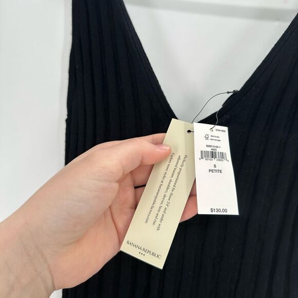 Banana Republic Sweater Dress Pleated Maxi Black Tie Waist Stretch Sz SP - Picture 8 of 11